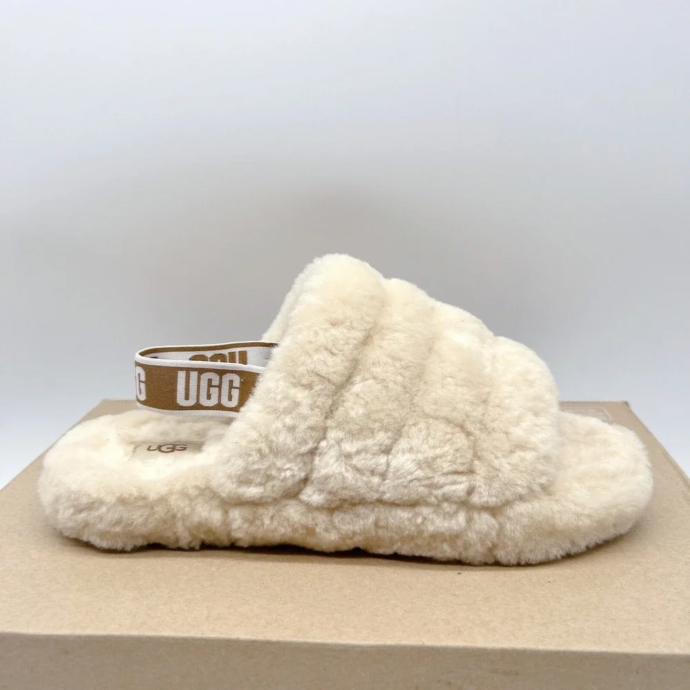 UGG Fluff Yeah Genuine Shearling Platform Slingback Sandal Slide Beige US 6 - Picture 8 of 12